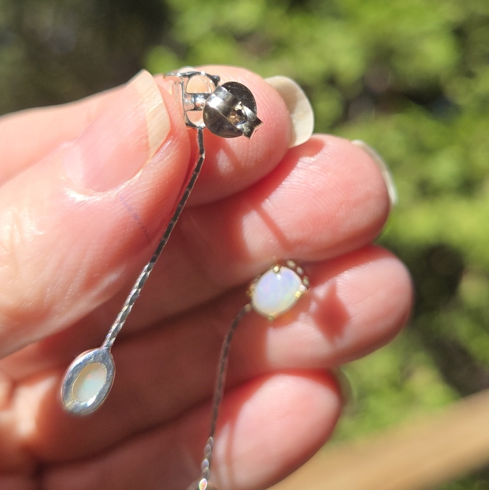 Opal Natural Gemstone Sterling & Gold Earrings 6k - Picture 10 of 11